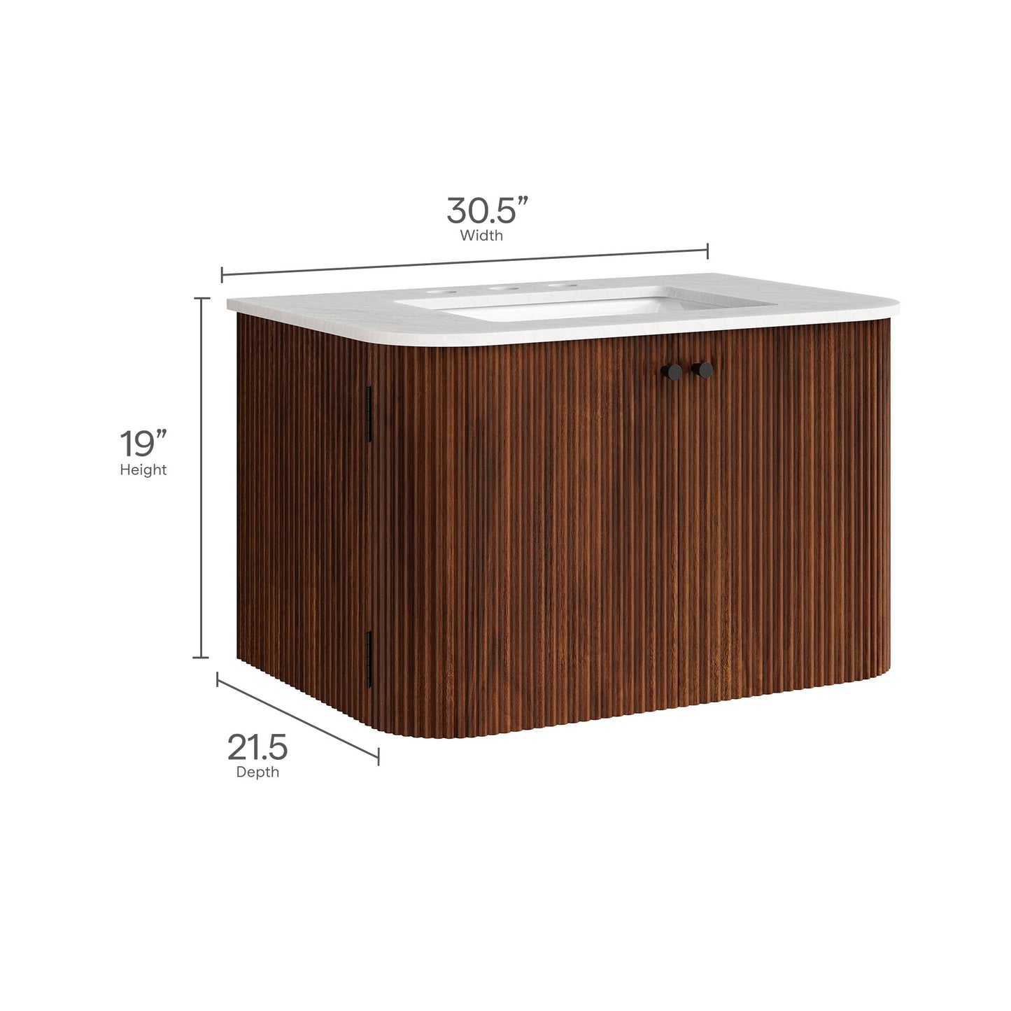 Modway, Zia 30" Wall-Mount Bathroom Vanity with Marble Sink