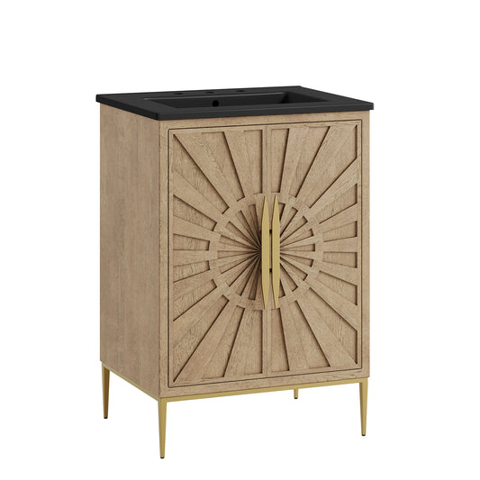 Modway Awaken 24 inch Oak Black bathroom vanity with integrated ceramic sink and gold base