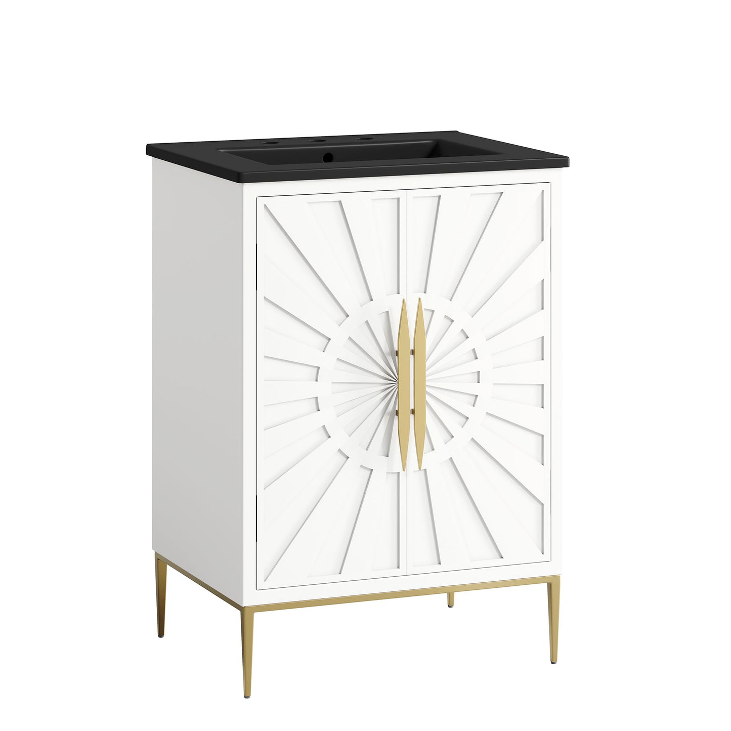 Modway Awaken 24 inch White Black bathroom vanity with integrated ceramic sink and gold base