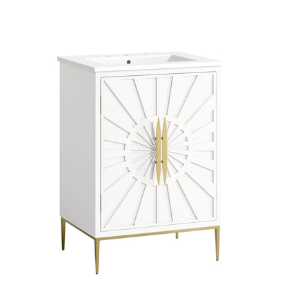 Modway Awaken 24 inch White White bathroom vanity with integrated ceramic sink and gold base