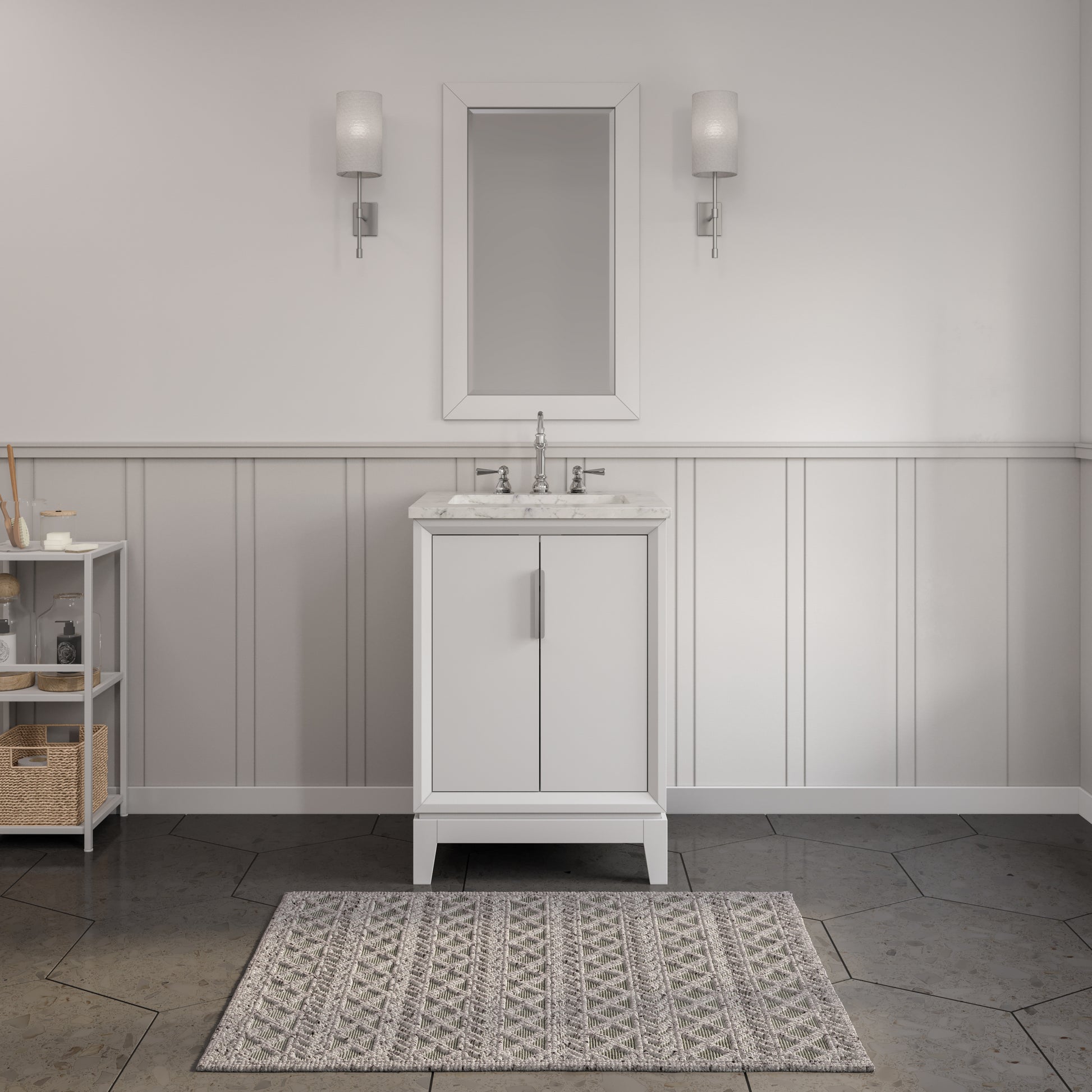 Elizabeth Collection 24 in. Bath Vanity in Pure White With Vanity Top in Carrara White Marble - Vanity Only | Water Creation