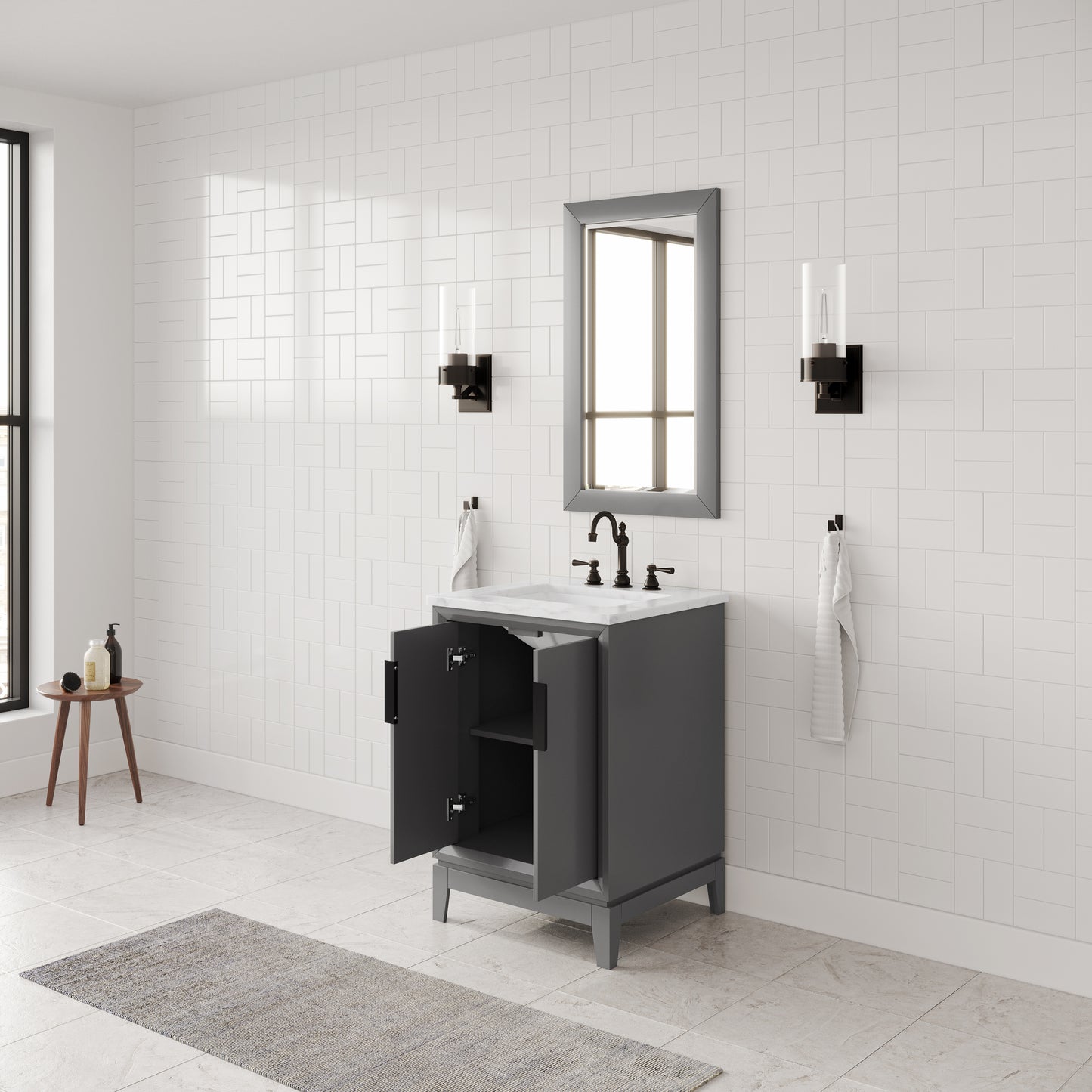 Elizabeth Collection 24 in. Bath Vanity in Cashmere Grey With Vanity Top in Carrara White Marble - Vanity Only | Water Creation