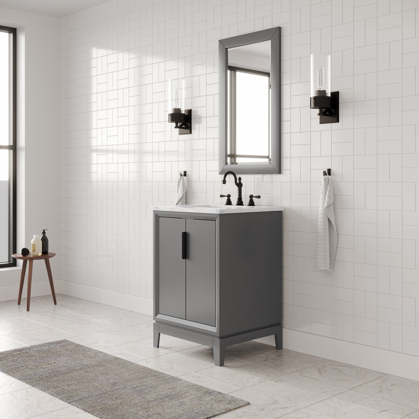 Elizabeth Collection 24 in. Bath Vanity in Cashmere Grey With Vanity Top in Carrara White Marble - Vanity Only | Water Creation