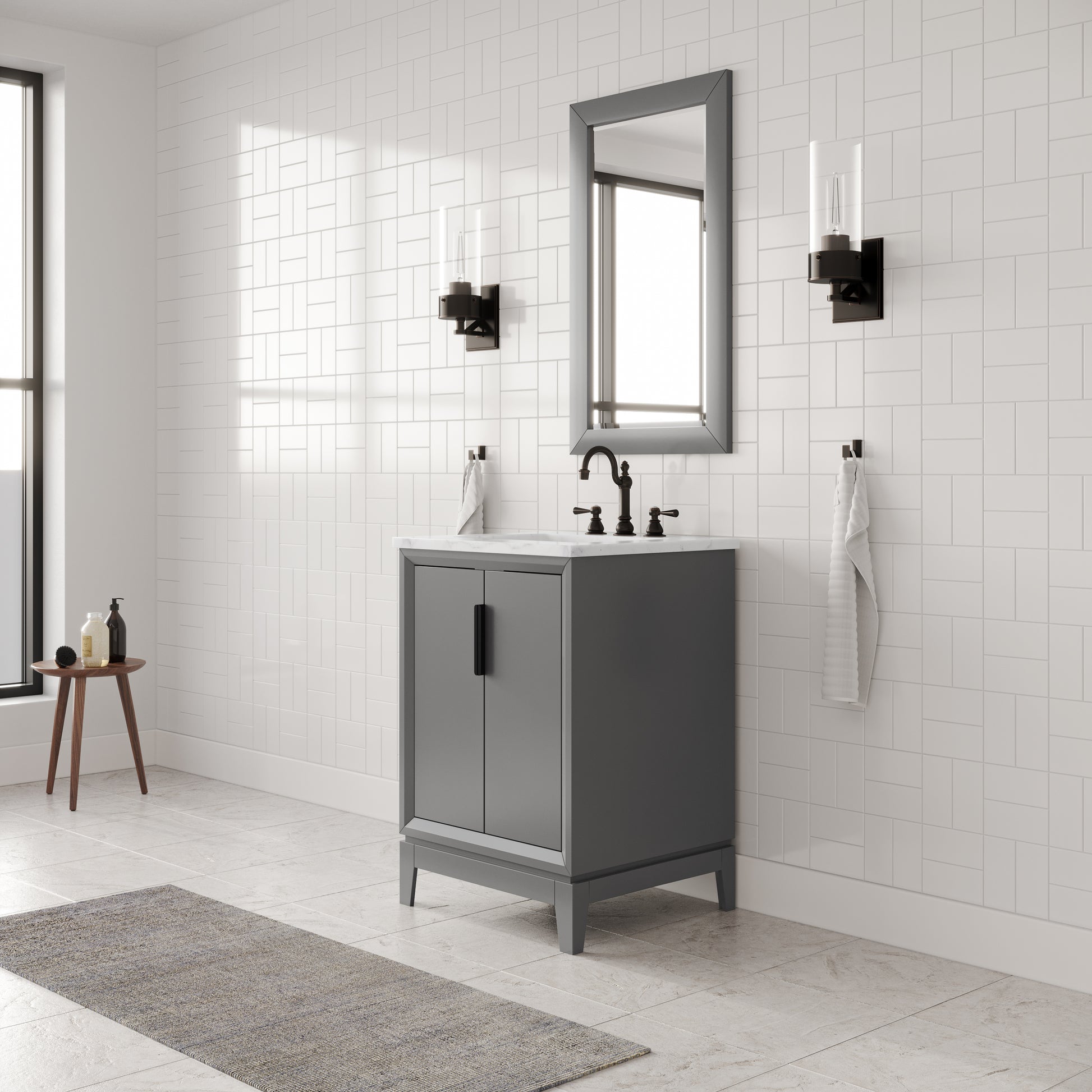 Elizabeth Collection 24 in. Bath Vanity in Cashmere Grey With Vanity Top in Carrara White Marble - Vanity Only | Water Creation