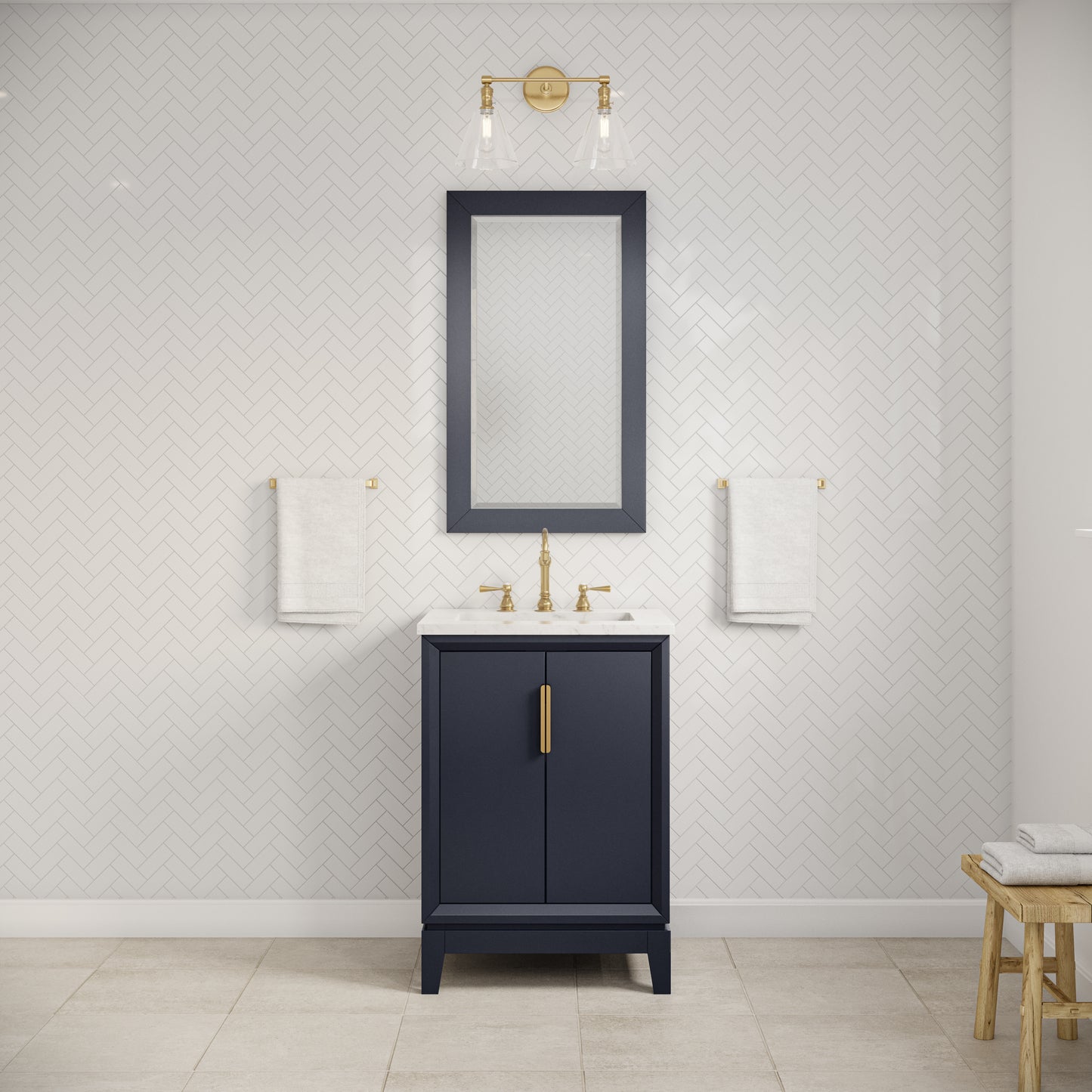 Elizabeth Collection 24 in. Bath Vanity in Monarch Blue With Vanity Top in Carrara White Marble - Vanity Only | Water Creation