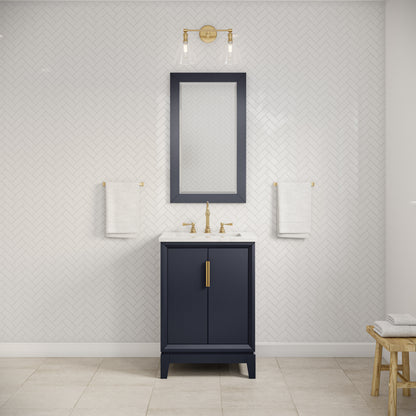 Elizabeth Collection 24 in. Bath Vanity in Monarch Blue With Vanity Top in Carrara White Marble - Vanity Only | Water Creation