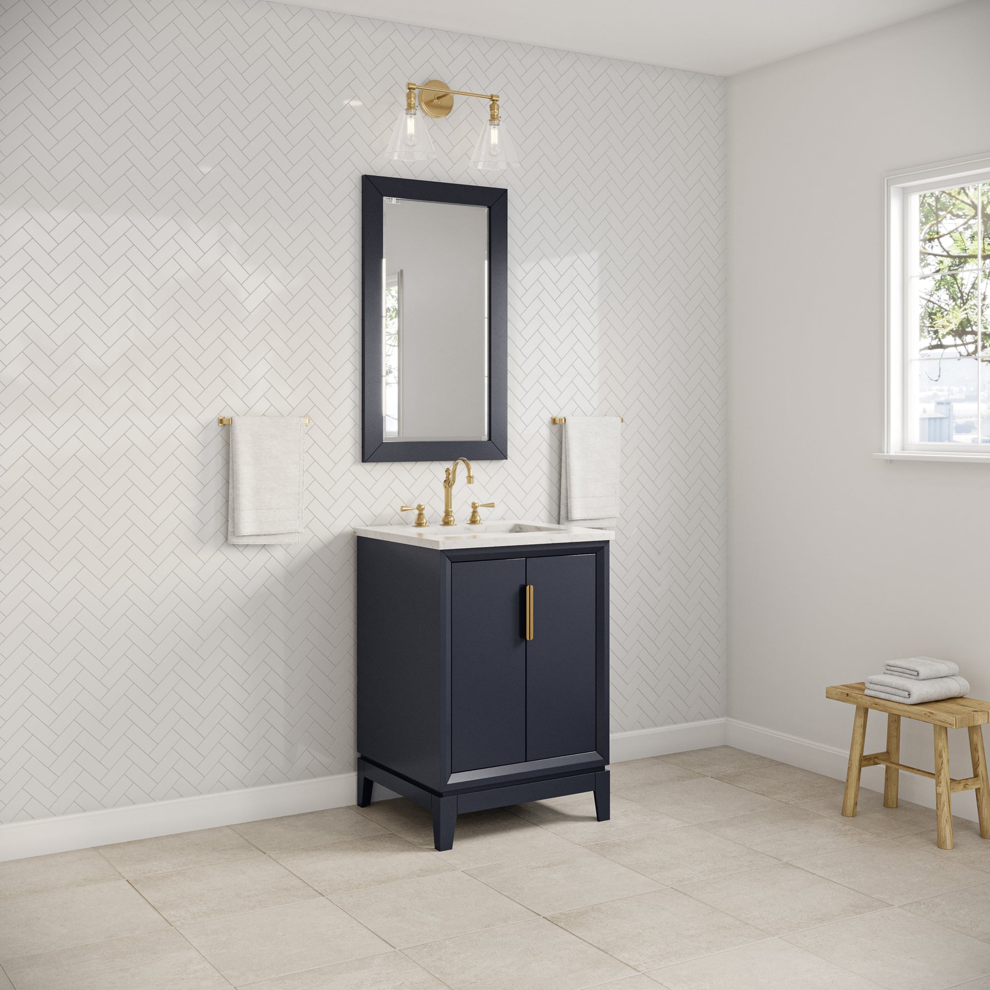 Elizabeth Collection 24 in. Bath Vanity in Monarch Blue With Vanity Top in Carrara White Marble - Vanity Only | Water Creation