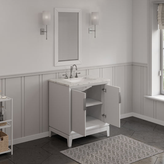 Elizabeth Collection 30 in. Bath Vanity in Pure White With Vanity Top in Carrara White Marble - Vanity Only | Water Creation