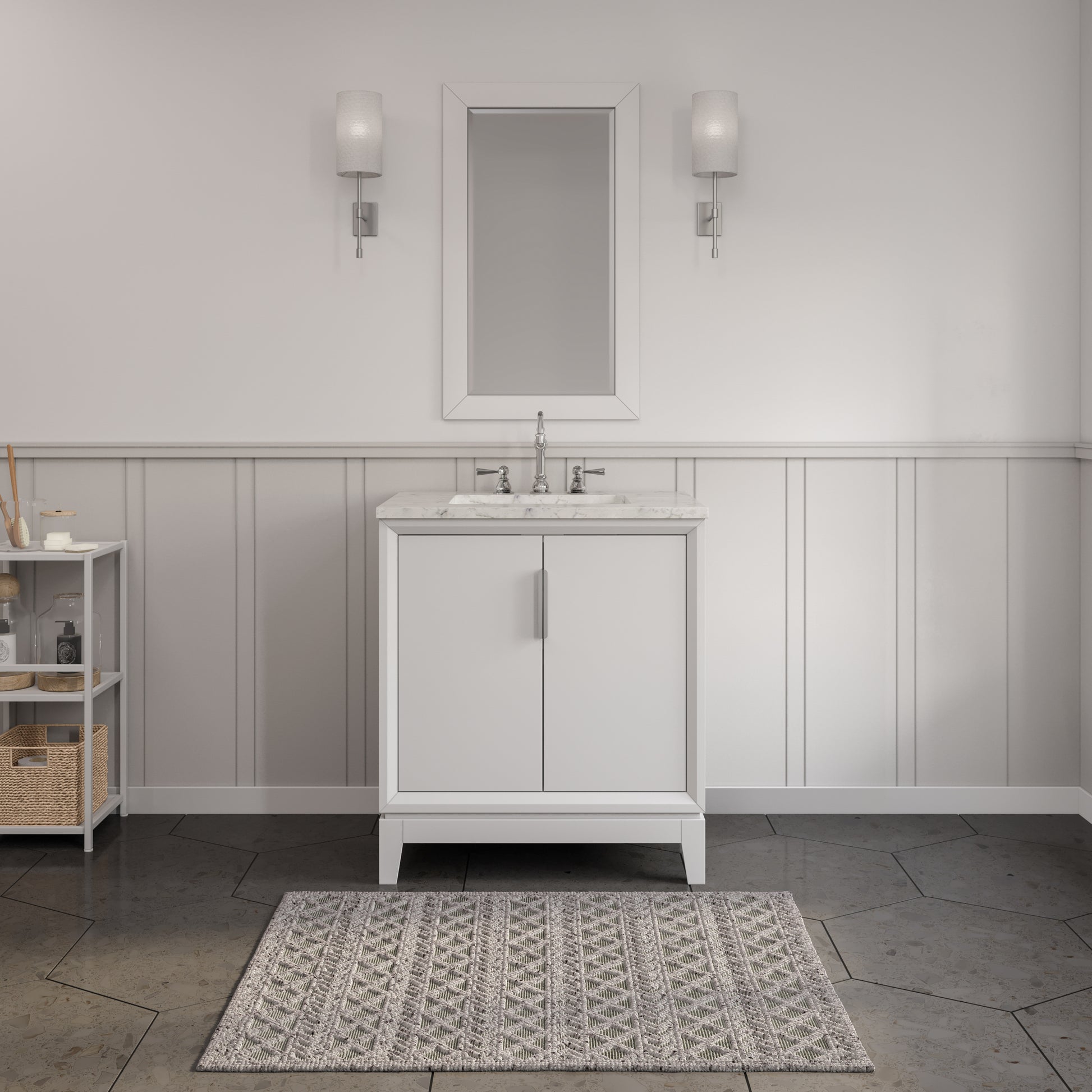 Elizabeth Collection 30 in. Bath Vanity in Pure White With Vanity Top in Carrara White Marble - Vanity Only | Water Creation