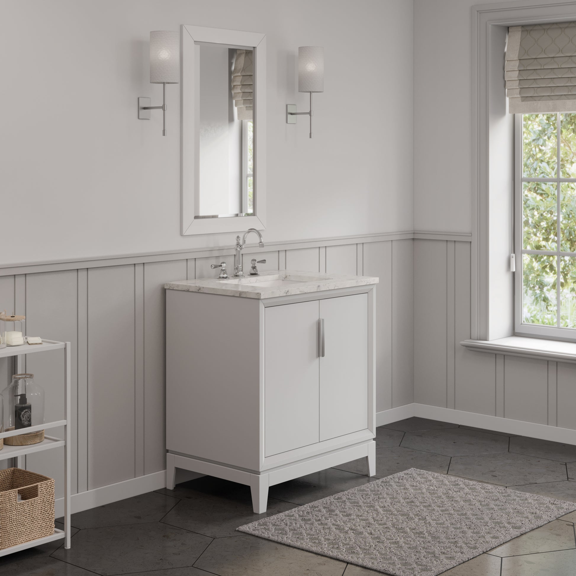 Elizabeth Collection 30 in. Bath Vanity in Pure White With Vanity Top in Carrara White Marble - Vanity Only | Water Creation