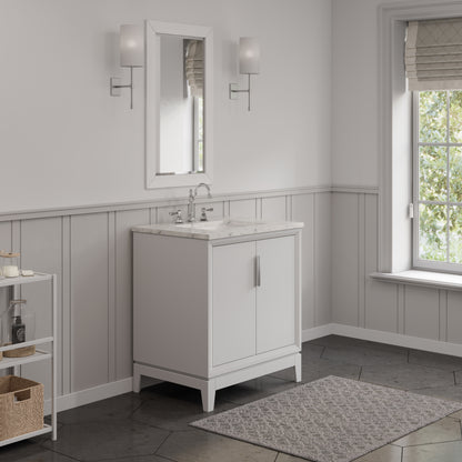 Elizabeth Collection 30 in. Bath Vanity in Pure White With Vanity Top in Carrara White Marble - Vanity Only | Water Creation