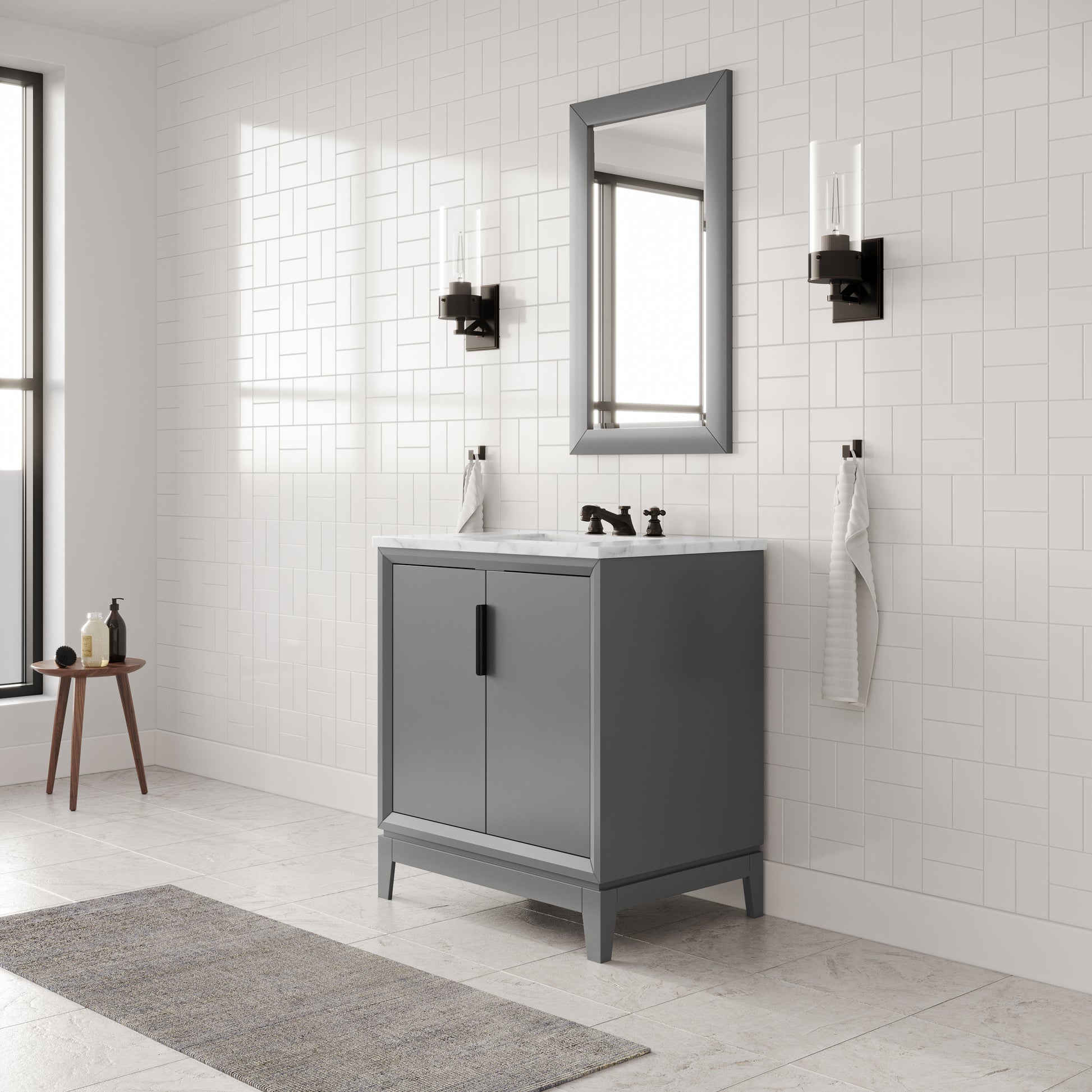 Elizabeth Collection 30 in. Bath Vanity in Cashmere Grey With Vanity Top in Carrara White Marble - Vanity Only | Water Creation