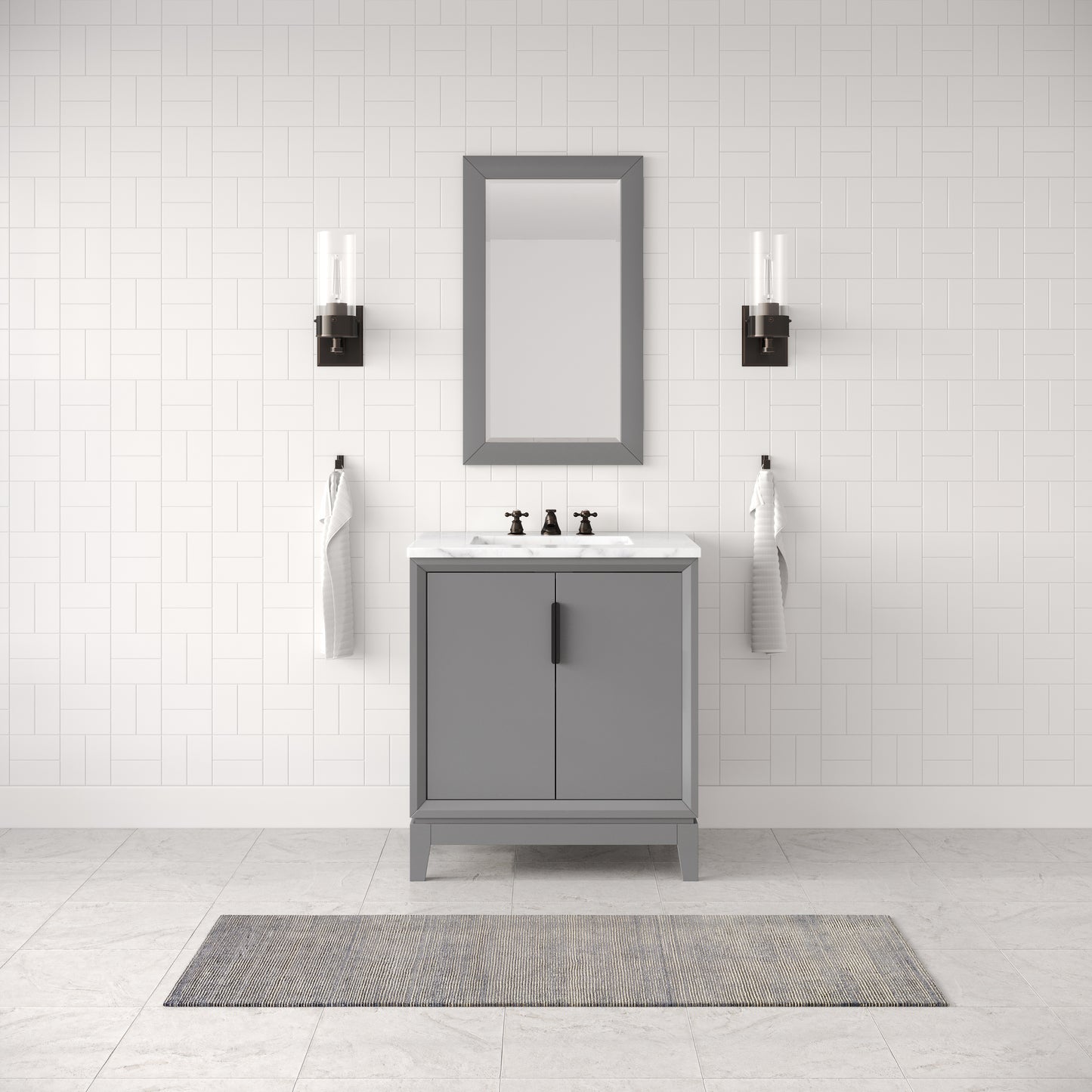 Elizabeth Collection 30 in. Bath Vanity in Cashmere Grey With Vanity Top in Carrara White Marble - Vanity Only | Water Creation