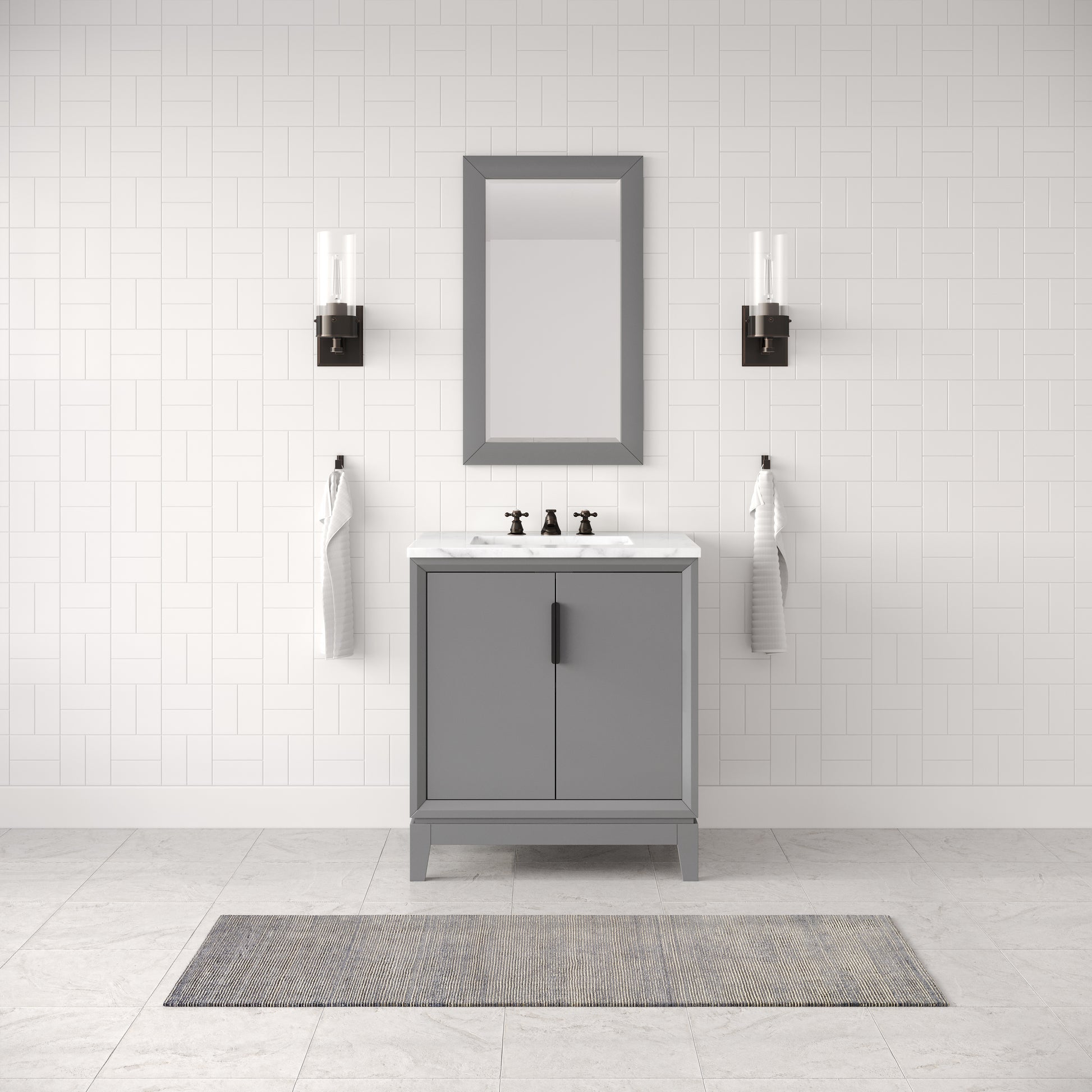 Elizabeth Collection 30 in. Bath Vanity in Cashmere Grey With Vanity Top in Carrara White Marble - Vanity Only | Water Creation