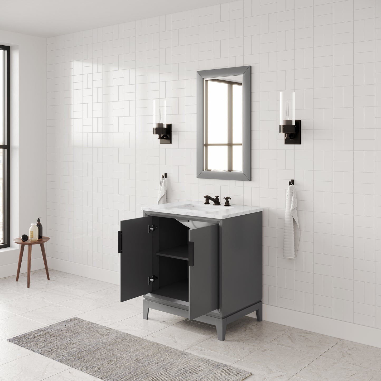 Elizabeth Collection 30 in. Bath Vanity in Cashmere Grey With Vanity Top in Carrara White Marble - Vanity Only | Water Creation