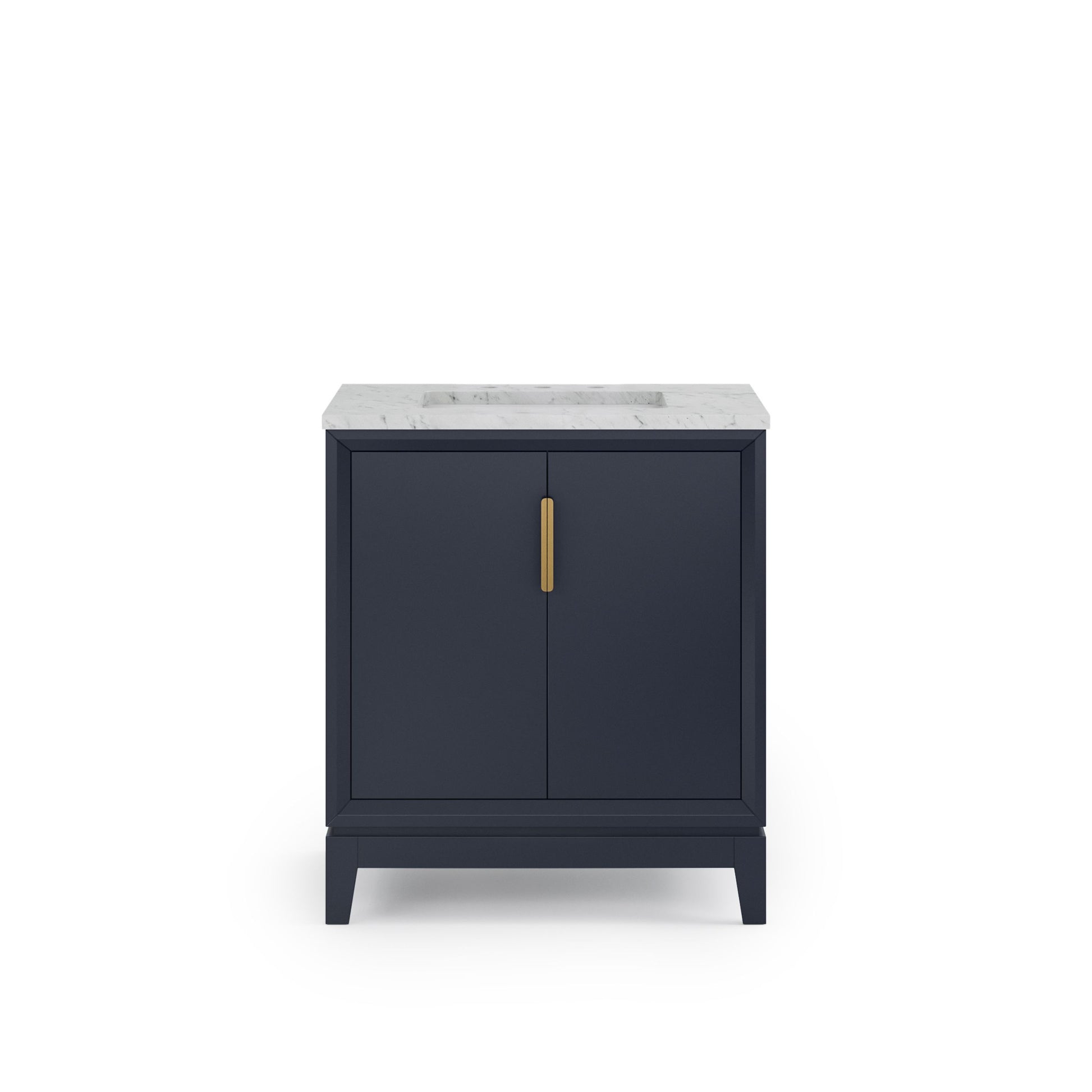 Elizabeth 30 in. Bath Vanity in Monarch Blue with Carrara White Marble Vanity Top with Ceramics White Basins | Water Creation
