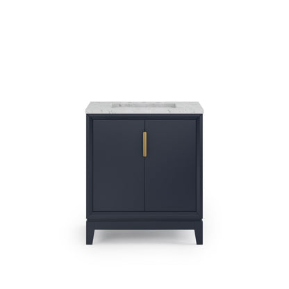 Elizabeth 30 in. Bath Vanity in Monarch Blue with Carrara White Marble Vanity Top with Ceramics White Basins | Water Creation
