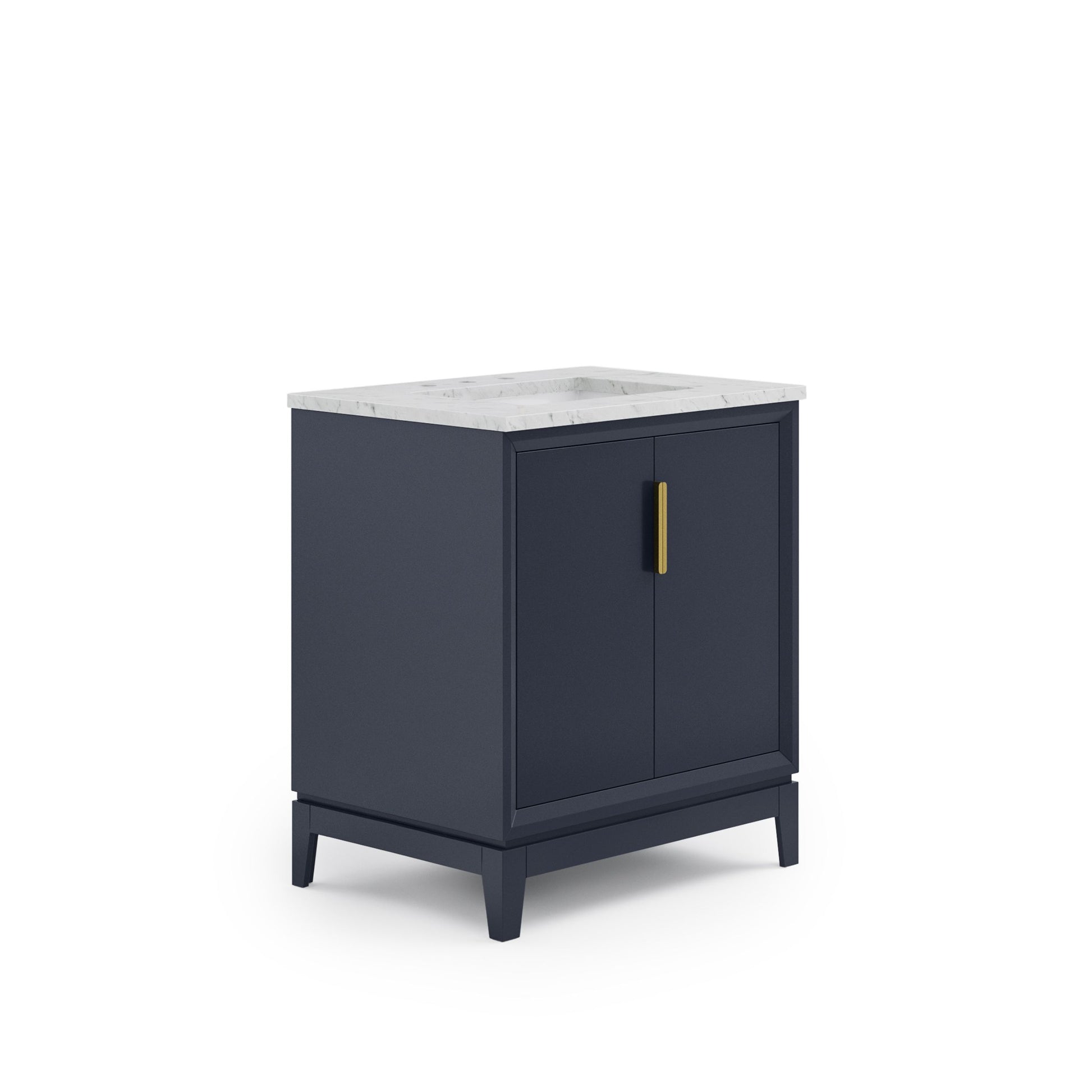 Elizabeth 30 in. Bath Vanity in Monarch Blue with Carrara White Marble Vanity Top with Ceramics White Basins | Water Creation
