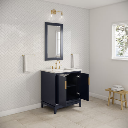 Elizabeth 30 in. Bath Vanity in Monarch Blue with Carrara White Marble Vanity Top with Ceramics White Basins | Water Creation