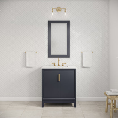 Elizabeth 30 in. Bath Vanity in Monarch Blue with Carrara White Marble Vanity Top with Ceramics White Basins | Water Creation