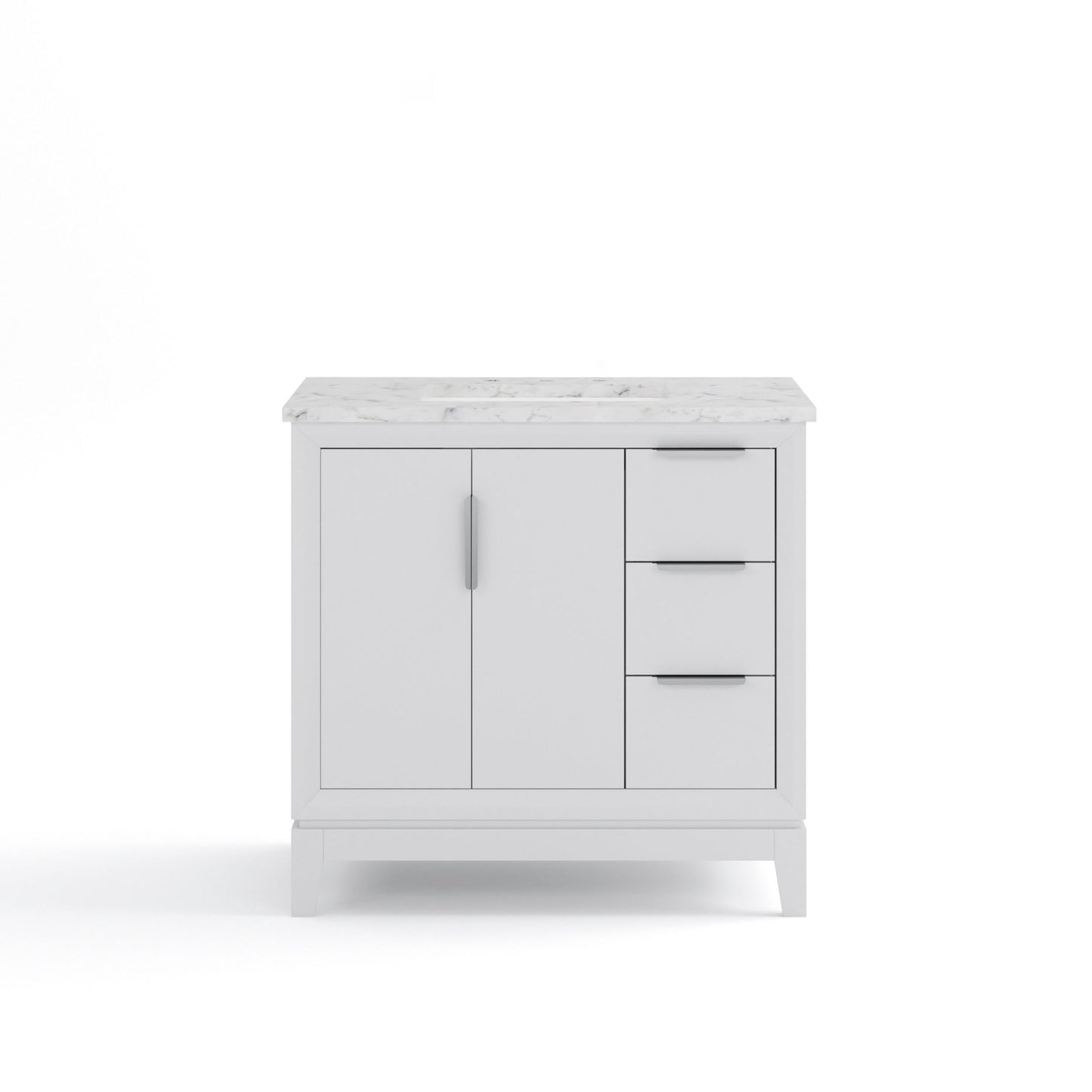 Elizabeth Collection 36 in. Bath Vanity in Pure White With Vanity Top in Carrara White Marble - Vanity Only | Water Creation