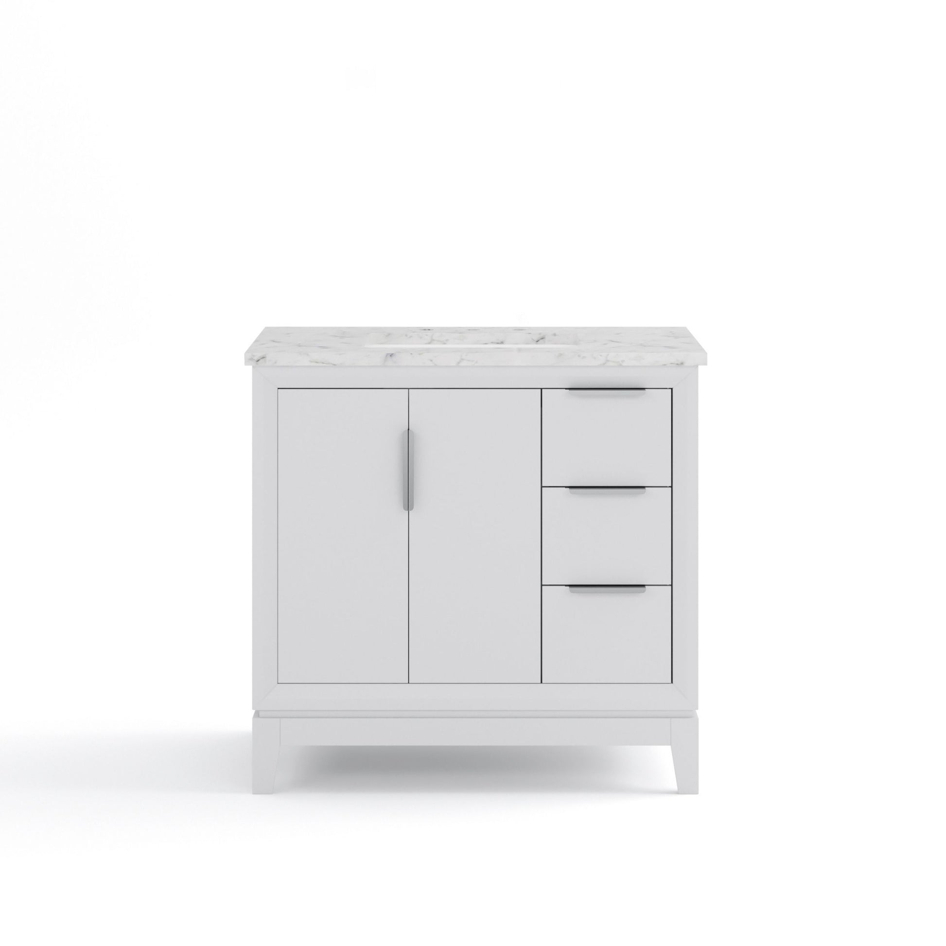 Elizabeth Collection 36 in. Bath Vanity in Pure White With Vanity Top in Carrara White Marble - Vanity Only | Water Creation