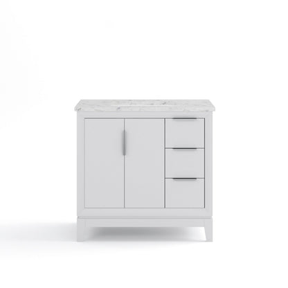 Elizabeth Collection 36 in. Bath Vanity in Pure White With Vanity Top in Carrara White Marble - Vanity Only | Water Creation