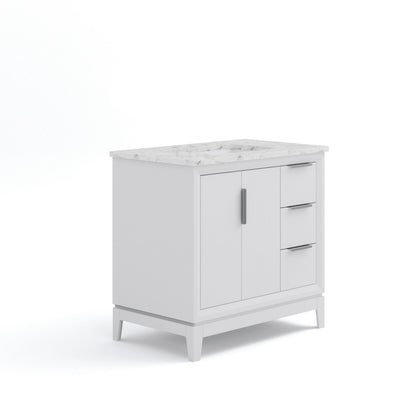 Elizabeth Collection 36 in. Bath Vanity in Pure White With Vanity Top in Carrara White Marble - Vanity Only | Water Creation
