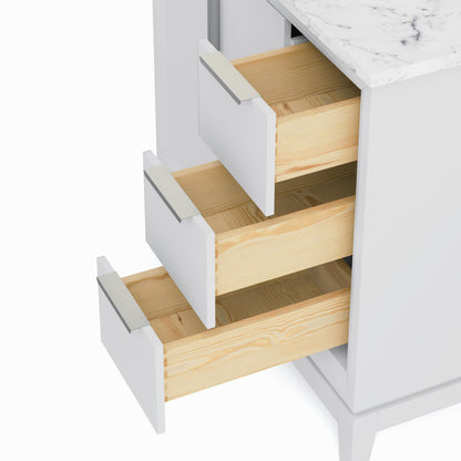 Elizabeth Collection 36 in. Bath Vanity in Pure White With Vanity Top in Carrara White Marble - Vanity Only | Water Creation