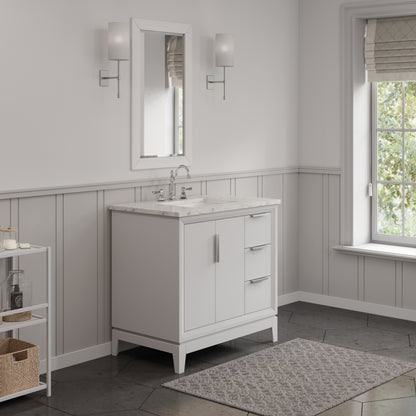 Elizabeth Collection 36 in. Bath Vanity in Pure White With Vanity Top in Carrara White Marble - Vanity Only | Water Creation