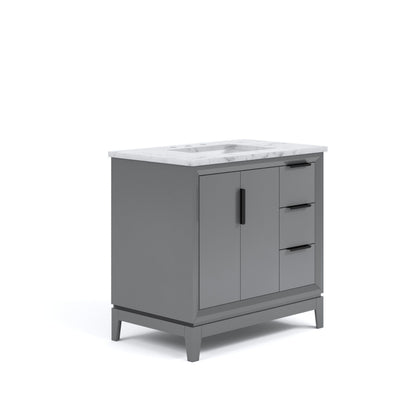 Elizabeth Collection 36 in. Bath Vanity in Cashmere Grey With Vanity Top in Carrara White Marble - Vanity Only | Water Creation