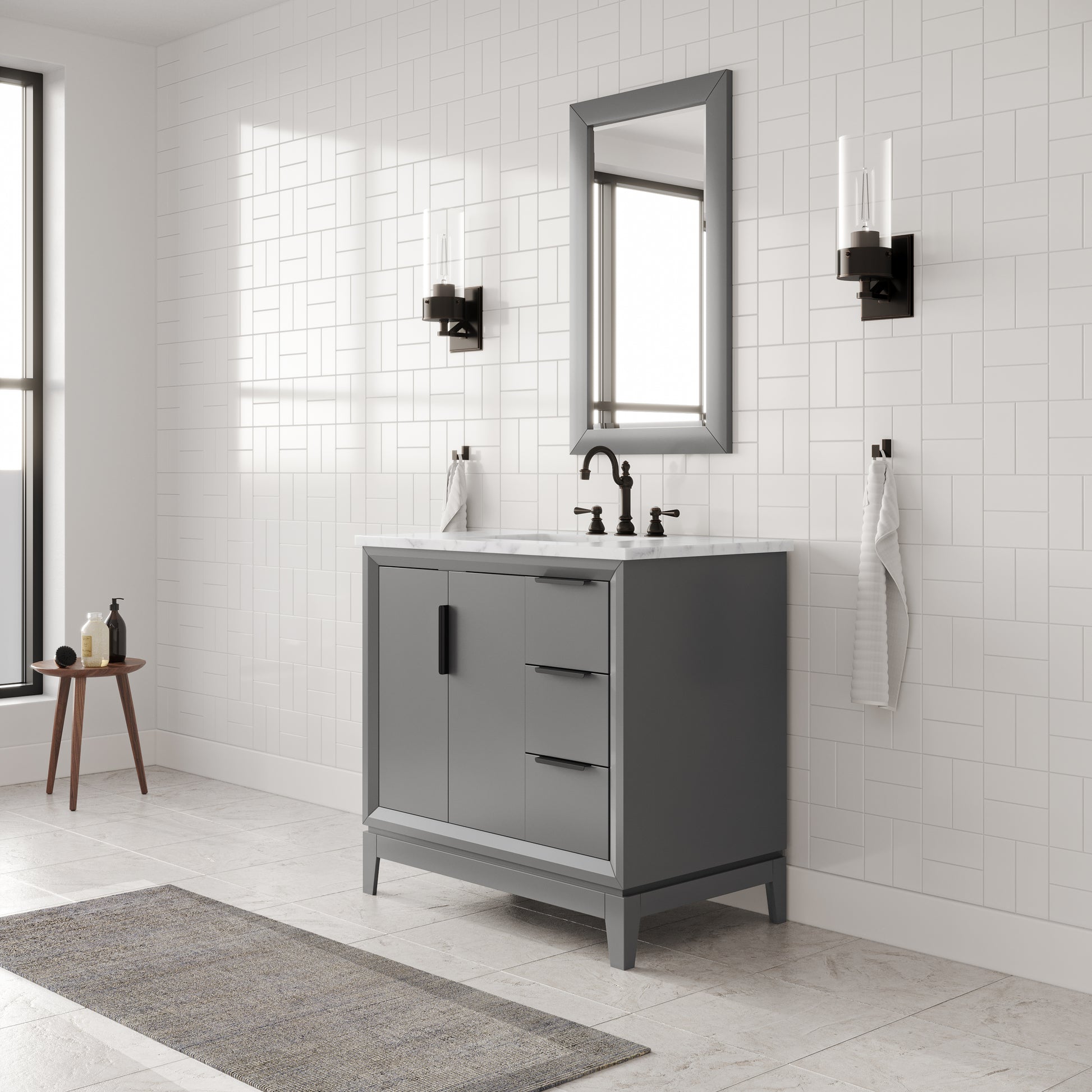 Elizabeth Collection 36 in. Bath Vanity in Cashmere Grey With Vanity Top in Carrara White Marble - Vanity Only | Water Creation