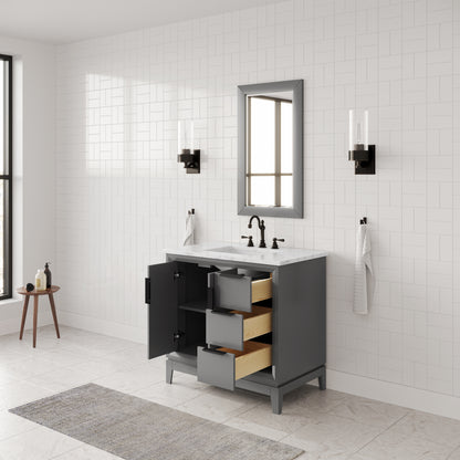 Elizabeth Collection 36 in. Bath Vanity in Cashmere Grey With Vanity Top in Carrara White Marble - Vanity Only | Water Creation