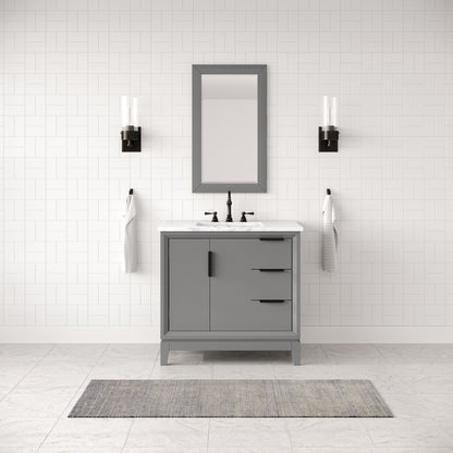 Elizabeth Collection 36 in. Bath Vanity in Cashmere Grey With Vanity Top in Carrara White Marble - Vanity Only | Water Creation