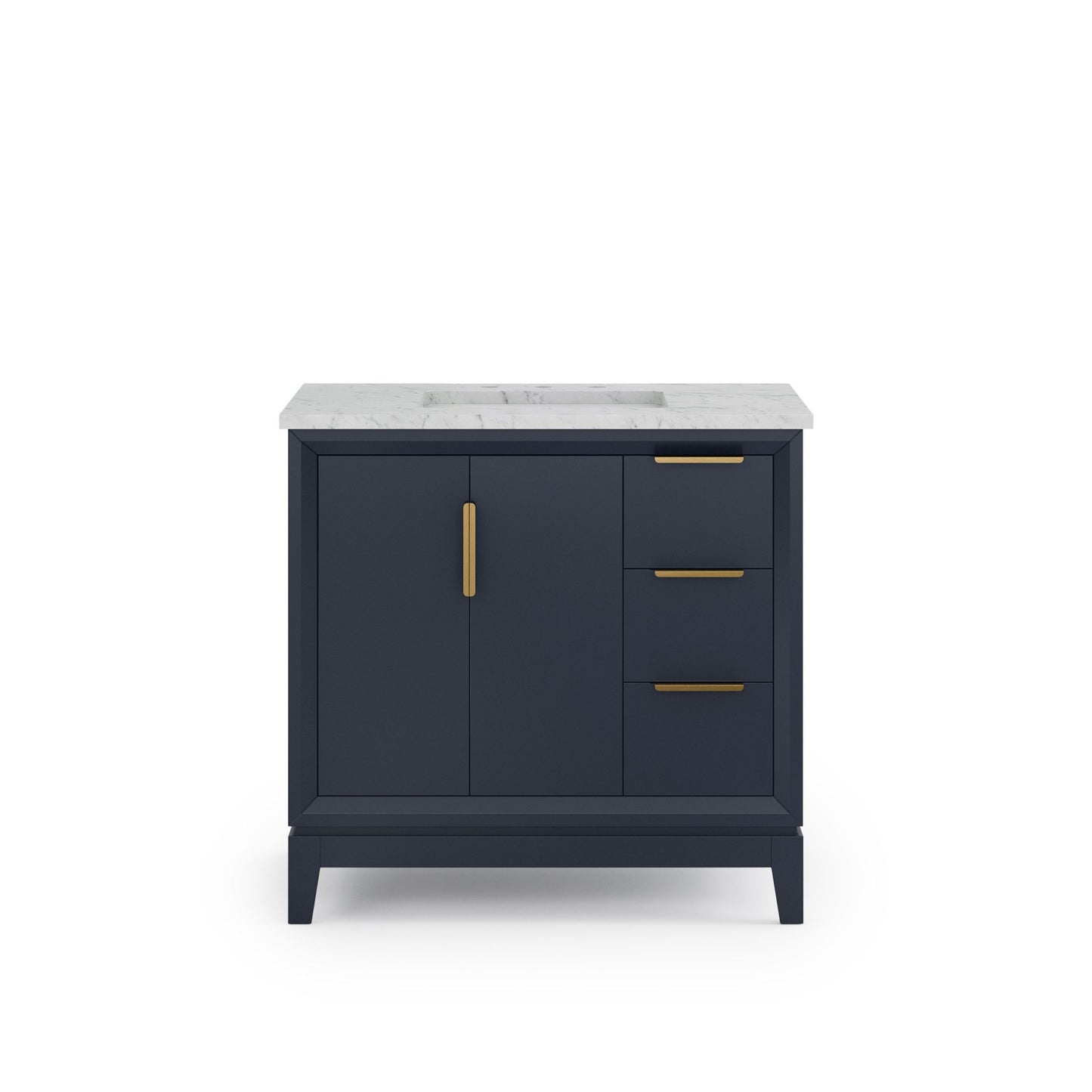 Elizabeth 36 in. Bath Vanity in Monarch Blue with Carrara White Marble Vanity Top with Ceramics White Basins | Water Creation
