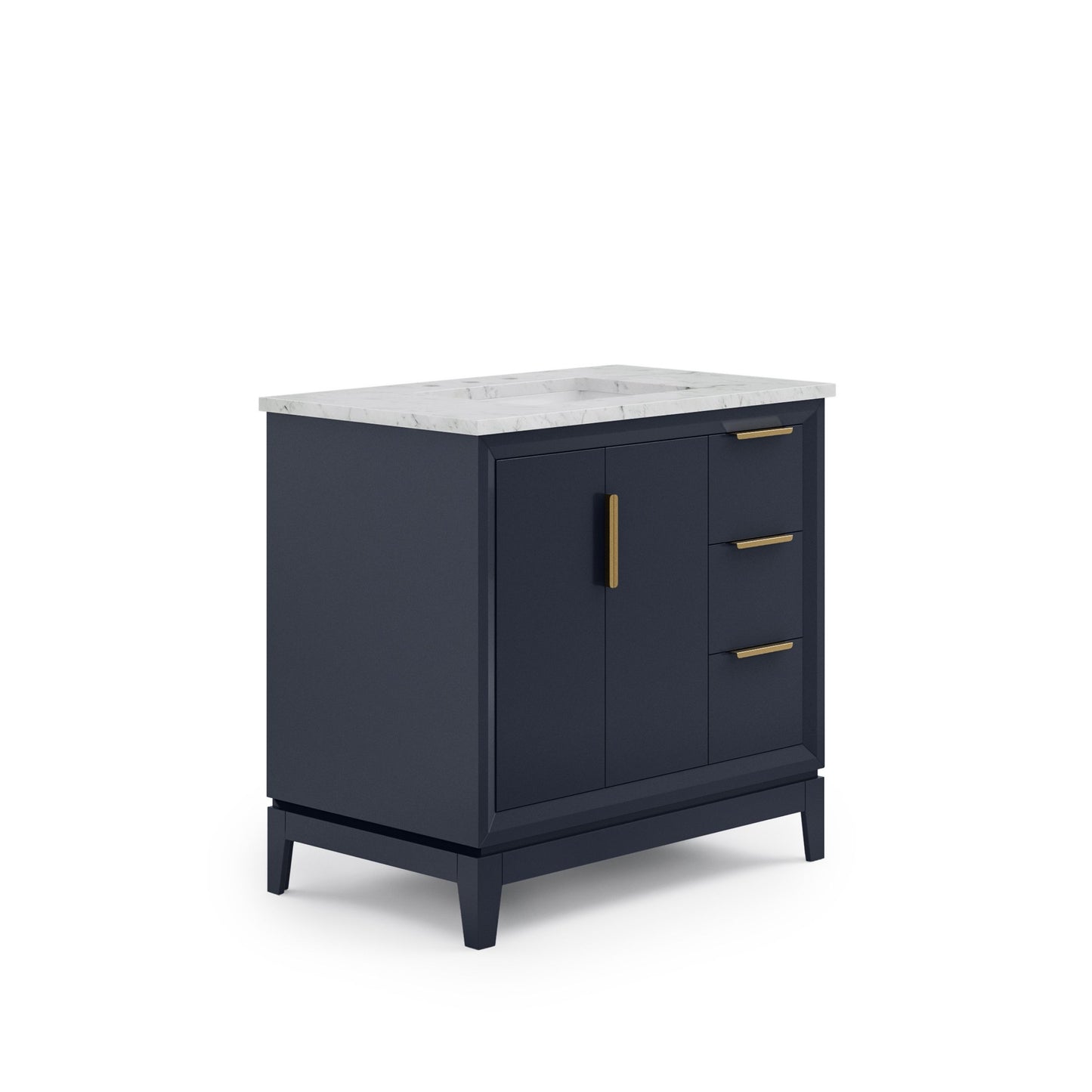 Elizabeth 36 in. Bath Vanity in Monarch Blue with Carrara White Marble Vanity Top with Ceramics White Basins | Water Creation