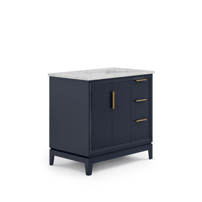 Elizabeth 36 in. Bath Vanity in Monarch Blue with Carrara White Marble Vanity Top with Ceramics White Basins | Water Creation