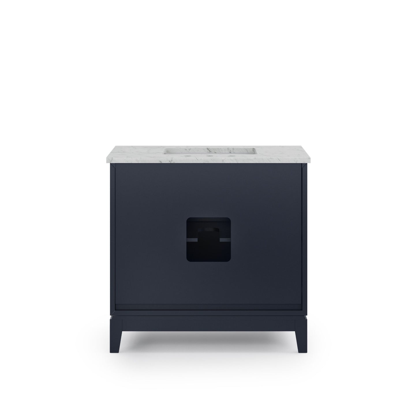 Elizabeth 36 in. Bath Vanity in Monarch Blue with Carrara White Marble Vanity Top with Ceramics White Basins | Water Creation