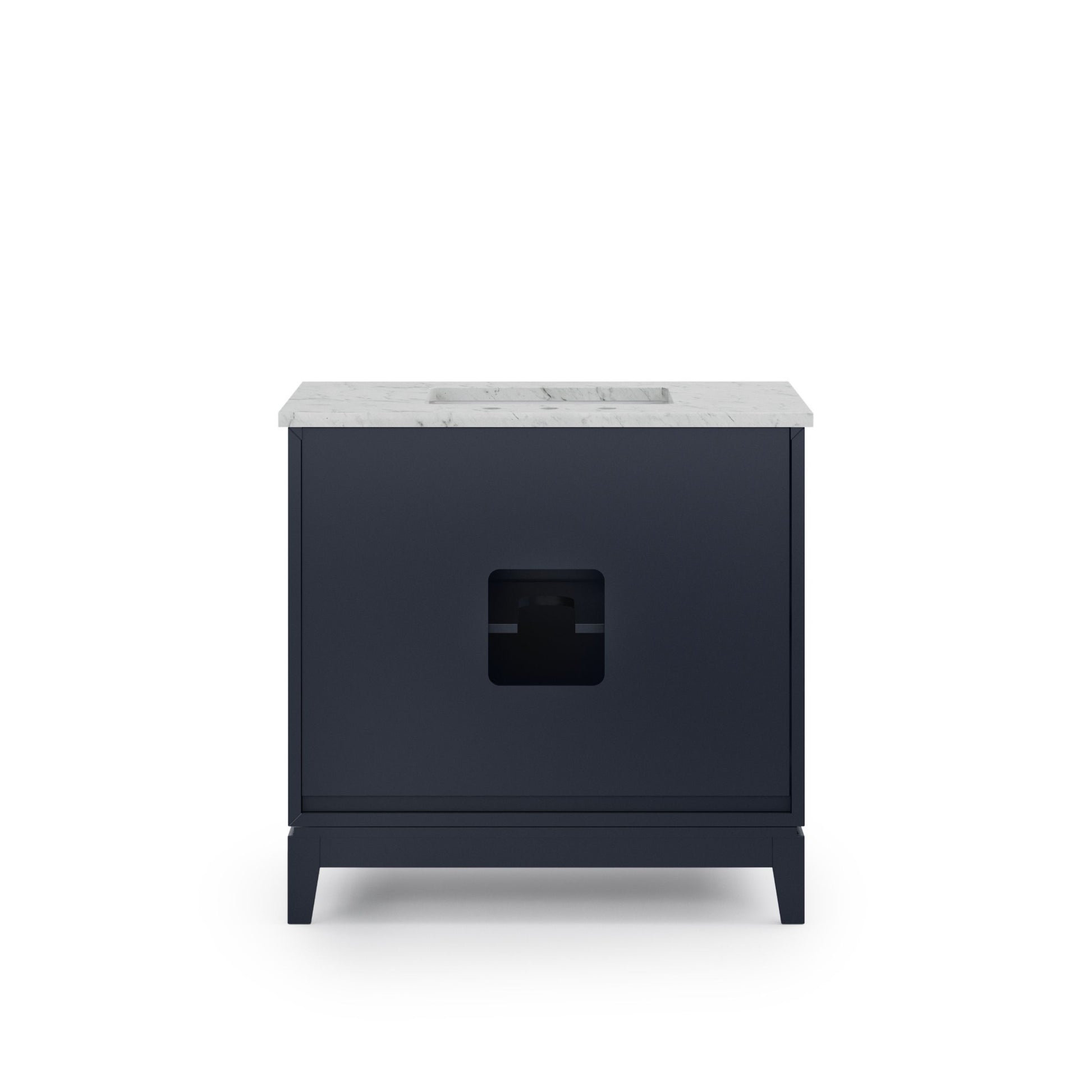 Elizabeth 36 in. Bath Vanity in Monarch Blue with Carrara White Marble Vanity Top with Ceramics White Basins | Water Creation