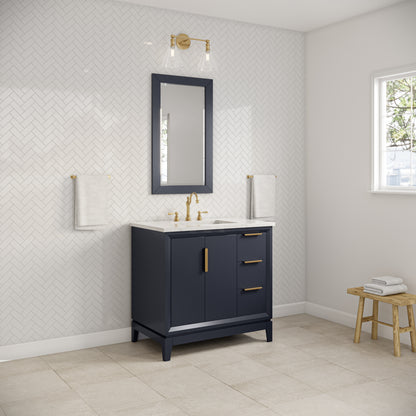 Elizabeth 36 in. Bath Vanity in Monarch Blue with Carrara White Marble Vanity Top with Ceramics White Basins | Water Creation