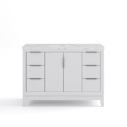 Elizabeth Collection 48 in. Bath Vanity in Pure White With Vanity Top in Carrara White Marble - Vanity Only | Water Creation