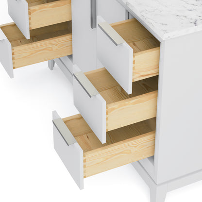 Elizabeth Collection 48 in. Bath Vanity in Pure White With Vanity Top in Carrara White Marble - Vanity Only | Water Creation