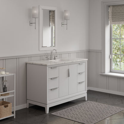 Elizabeth Collection 48 in. Bath Vanity in Pure White With Vanity Top in Carrara White Marble - Vanity Only | Water Creation