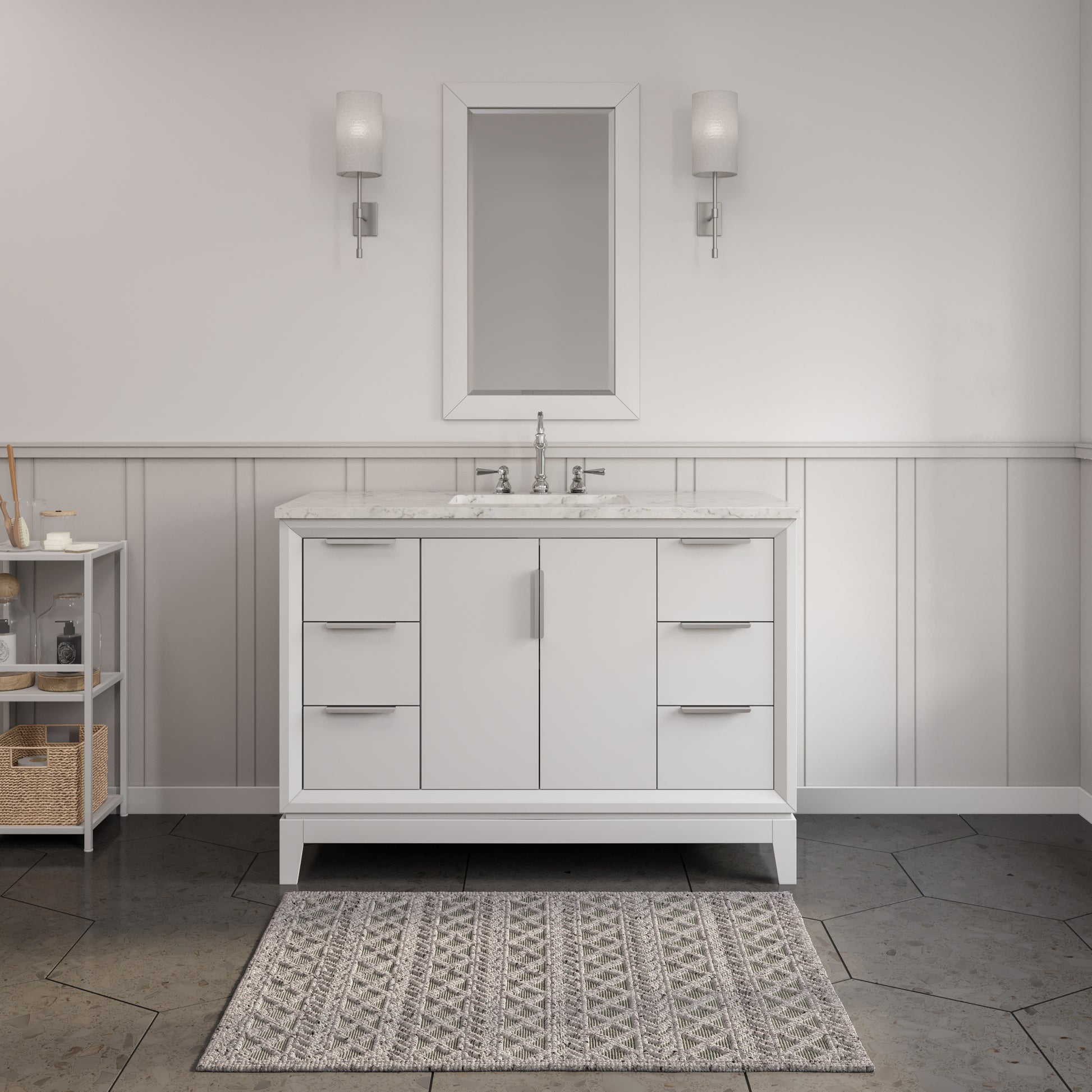Elizabeth Collection 48 in. Bath Vanity in Pure White With Vanity Top in Carrara White Marble - Vanity Only | Water Creation