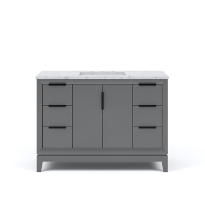 Elizabeth Collection 48 in. Bath Vanity in Cashmere Grey With Vanity Top in Carrara White Marble - Vanity Only | Water Creation