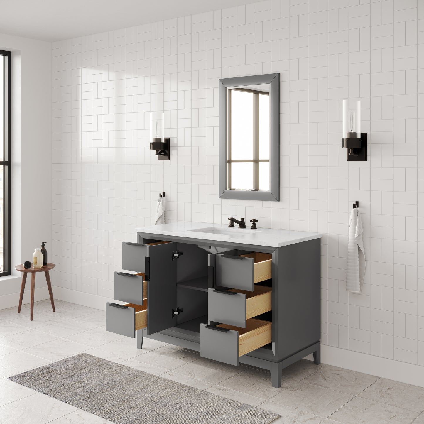 Elizabeth Collection 48 in. Bath Vanity in Cashmere Grey With Vanity Top in Carrara White Marble - Vanity Only | Water Creation