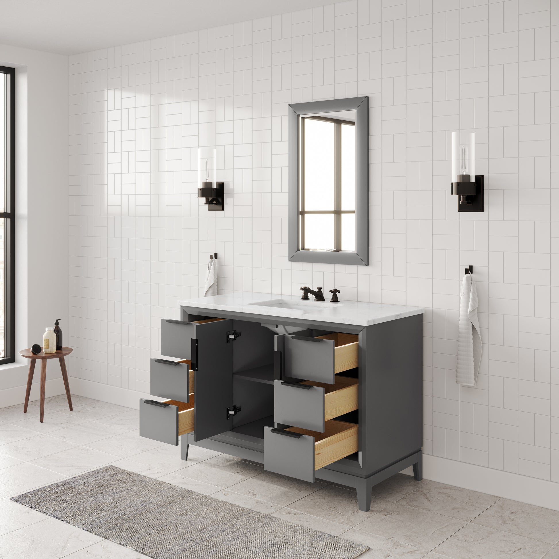 Elizabeth Collection 48 in. Bath Vanity in Cashmere Grey With Vanity Top in Carrara White Marble - Vanity Only | Water Creation