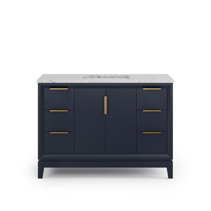 Elizabeth 48 in. Monarch Blue With Carrara White Marble Vanity Top With Ceramics White Basins | Water Creation