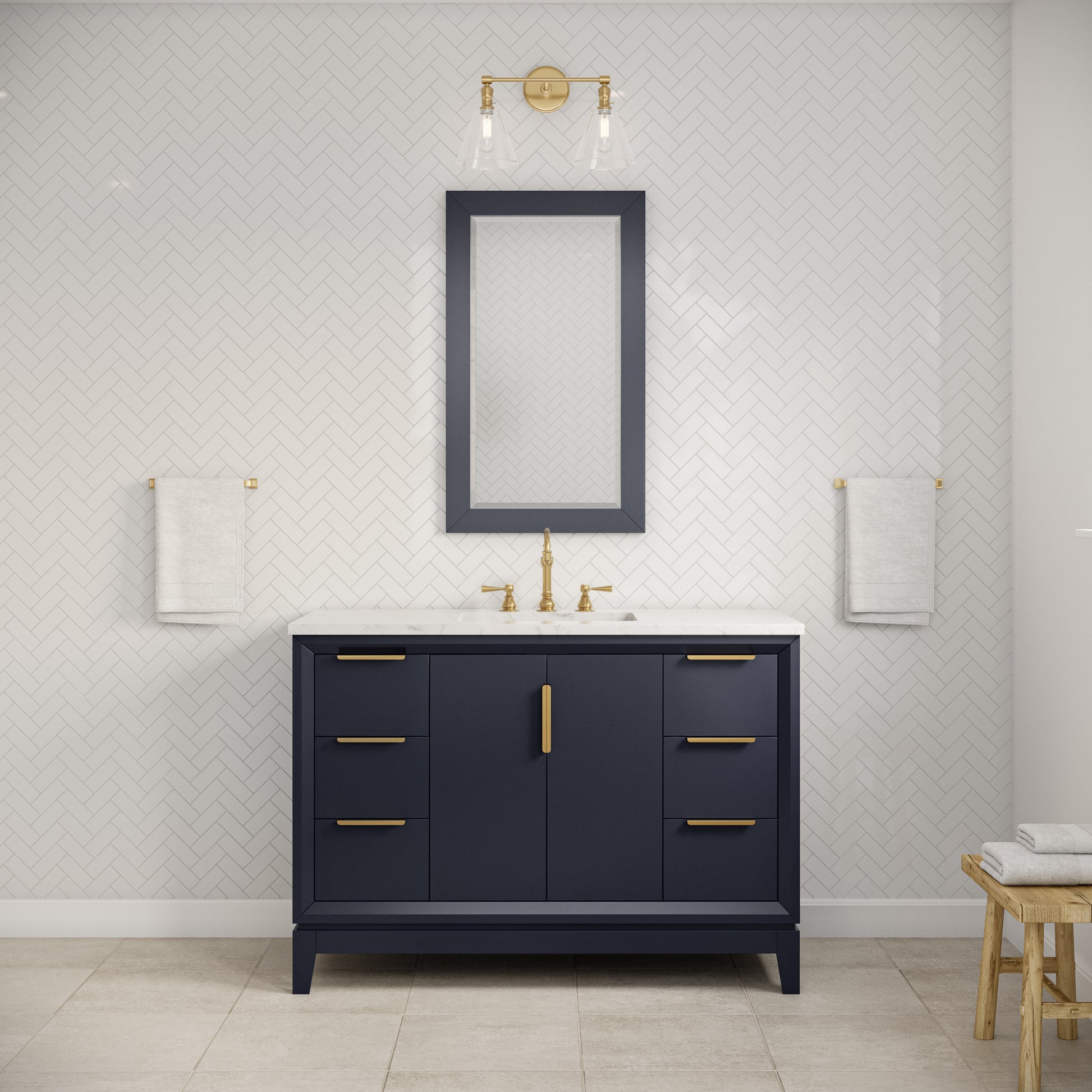 Elizabeth 48 in. Monarch Blue With Carrara White Marble Vanity Top With Ceramics White Basins | Water Creation