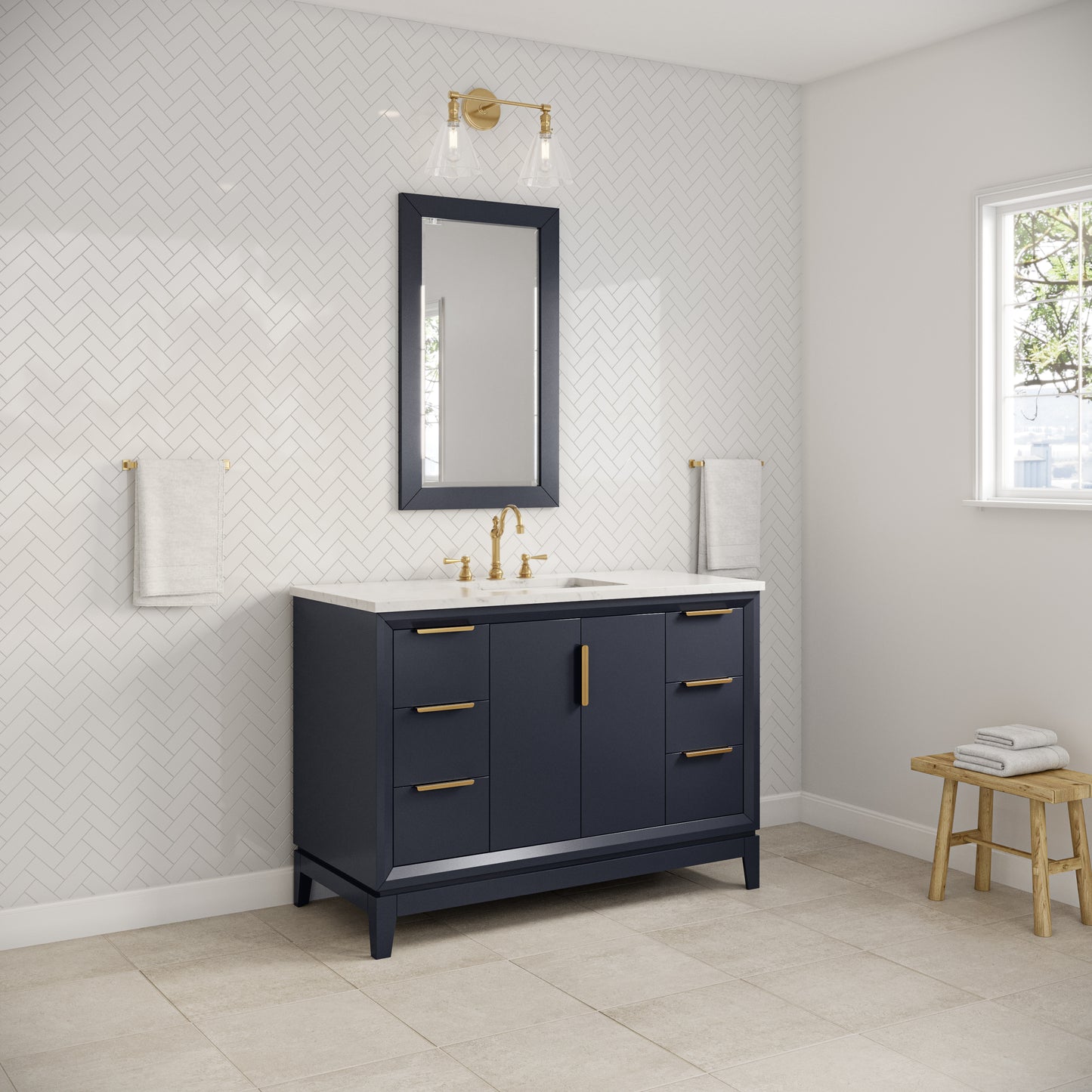 Elizabeth 48 in. Monarch Blue With Carrara White Marble Vanity Top With Ceramics White Basins | Water Creation